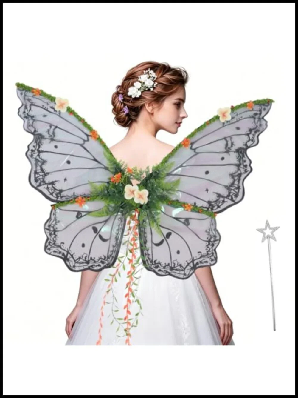 Fairy Wings Adult Costume Set with Star Wand Halloween Party Organza